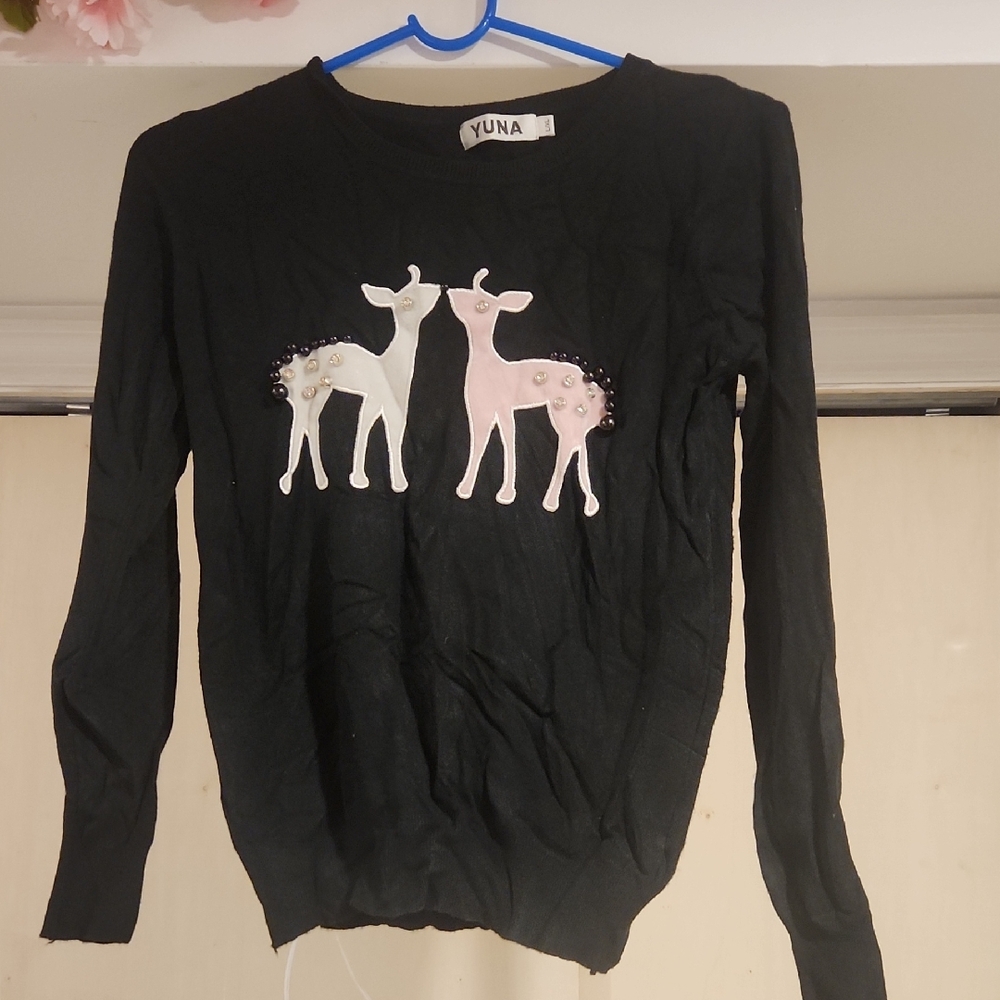 Black Sweater with Deer Design